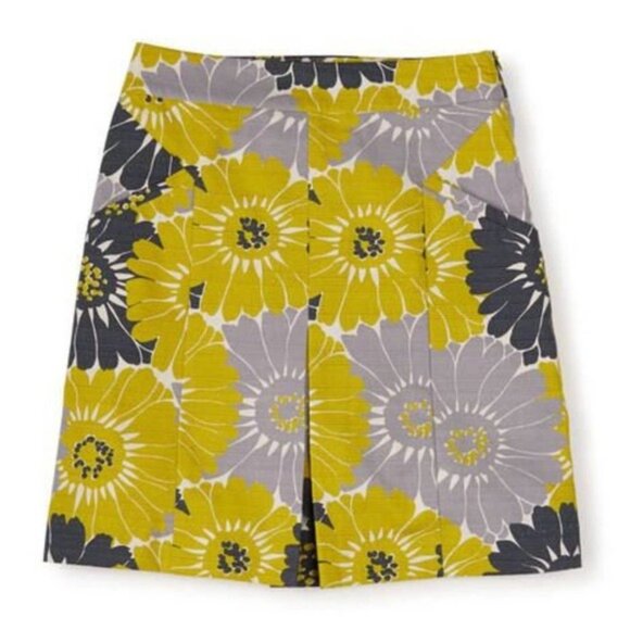 Boden Grey Yellow Daisy Floral Print Pleated Cotton Mini Skirt US Women's Size 4 - Picture 1 of 6